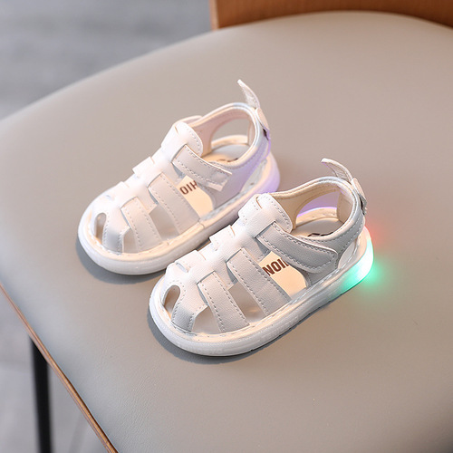 Baby Baotou Sandals Korean Style Solid Color Flash Shoes  Summer New Beach Shoes Girls Toddler Shoes Soft Bottom Wholesale