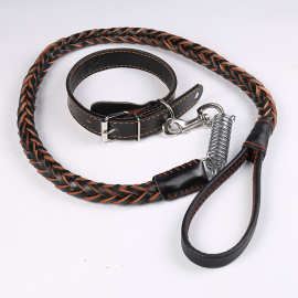 牛皮狗绳牵引绳带链子宠物项圈真皮中大型犬用品现货中专用链条