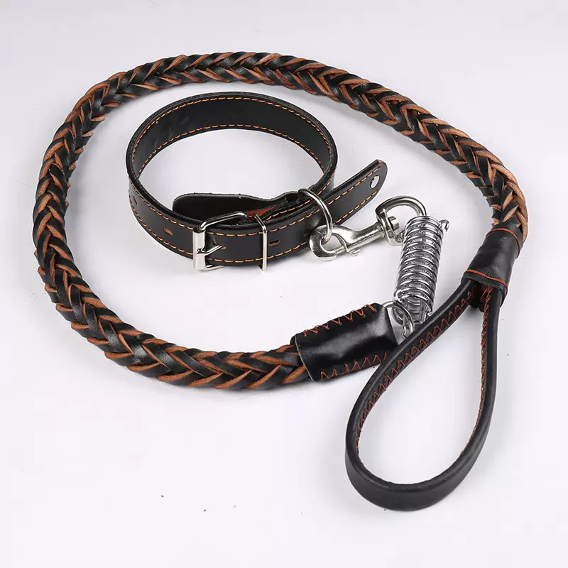 牛皮狗绳牵引绳带链子宠物项圈真皮中大型犬用品现货中专用链条