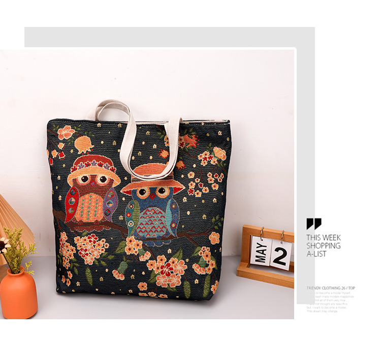 卸売りの新型両面金糸ジャカード刺繍ウサギ象孔雀片肩包民族風手提げ通勤バッグ|undefined