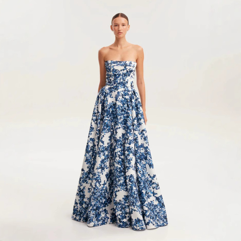 2026 New Cross-Border Spring and Summer Off-Shoulder European and American Women's Fashion Three-Dimensional Cut Fairy-Style Long Elegant Evening Dress