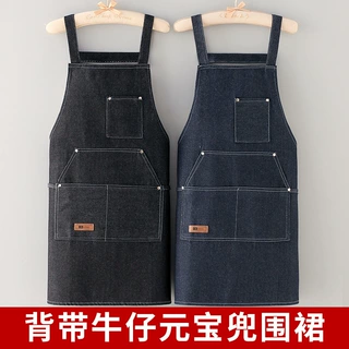 加厚背带牛仔围裙定家用做厨房清洁防污围腰工作服可代发可印字