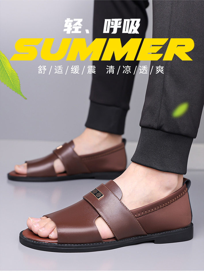 Dép sandal nam quai ngang kiểu La Mã da mềm chống trượt, hở ngón đi biển — Màu nâu , Đen chi tiết 4