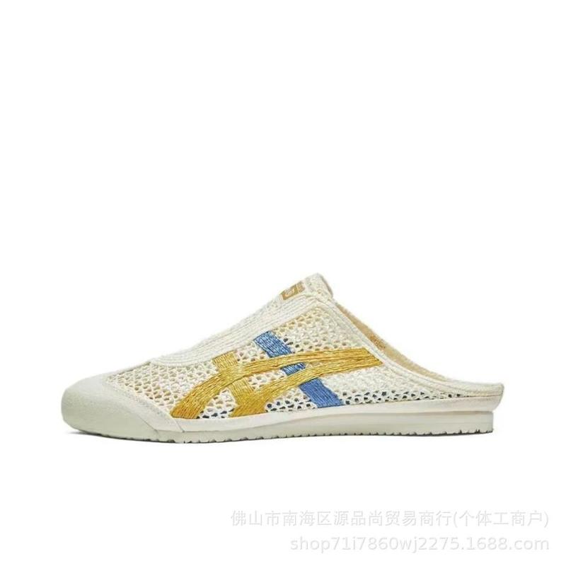 莆田工場の新しい鬼塚虎織りメッシュハーフトゥサンダル、軽量、薄型、通気性、フラットソール、快適でファッショナブルなスリッパ|undefined