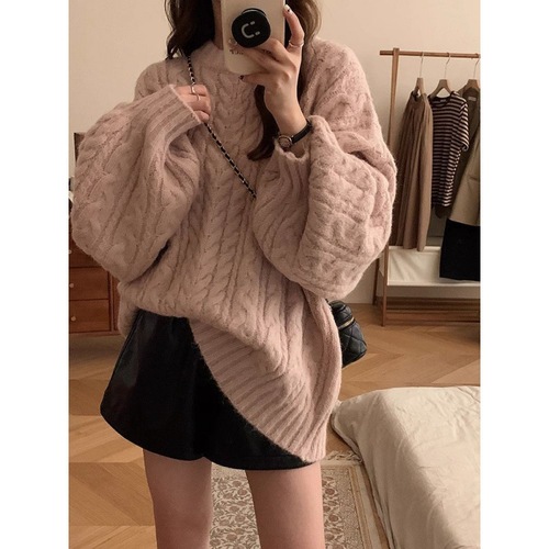 Soft and Mellow Knit Round Neck Turtleneck Top for Women, Relaxed Style, Korean Version, Loose Cardigan, Plus Size, Autumn and Winter