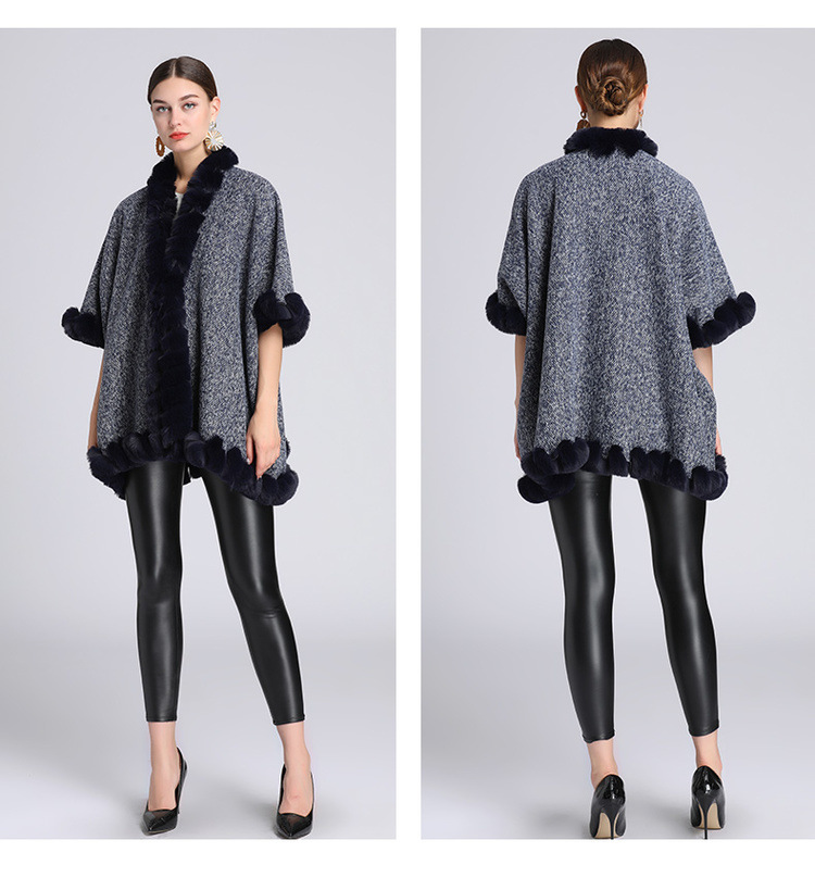 Extra Fleece extra dicker Pelzkragen Umhang locker große Größe Strickjacke Mantel Frau_voghion.com