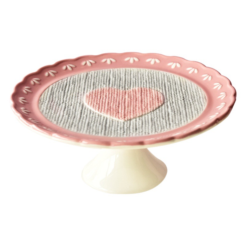 Rosa cerámica pastel placa creativa amor postre pastelería mesa de comedor decoración placa hogar encaje fruta placa plana té tarde