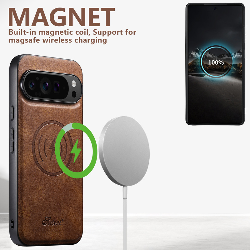 Suitable for Google 10Proxl Mobile Phone Case Pixel9 Wireless Charging Magsafe Car Magnetic Holder Protective Leather Case