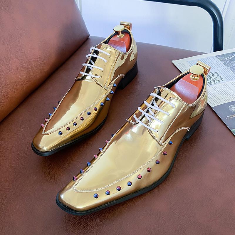 Zapatos de cuero dorados azules de Chelsea para hombres de verano británicos retrógrados de un pedazo transpirables zapatos de cuero de punta image 4