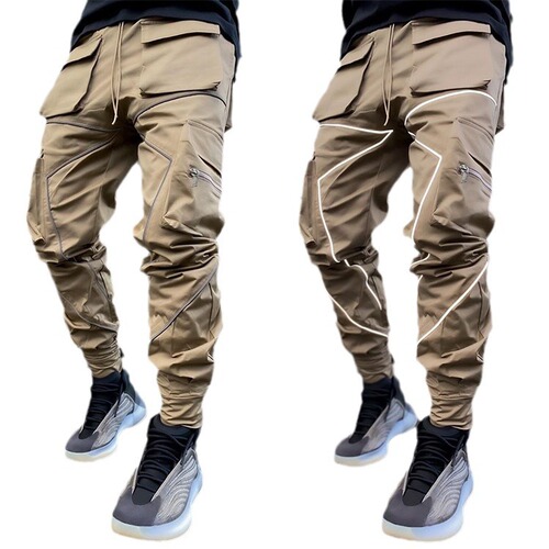 Black Loose Straight Leg Work Pants for Men - American Style, Inset Trendy Hemmed Pants with Drop Waist