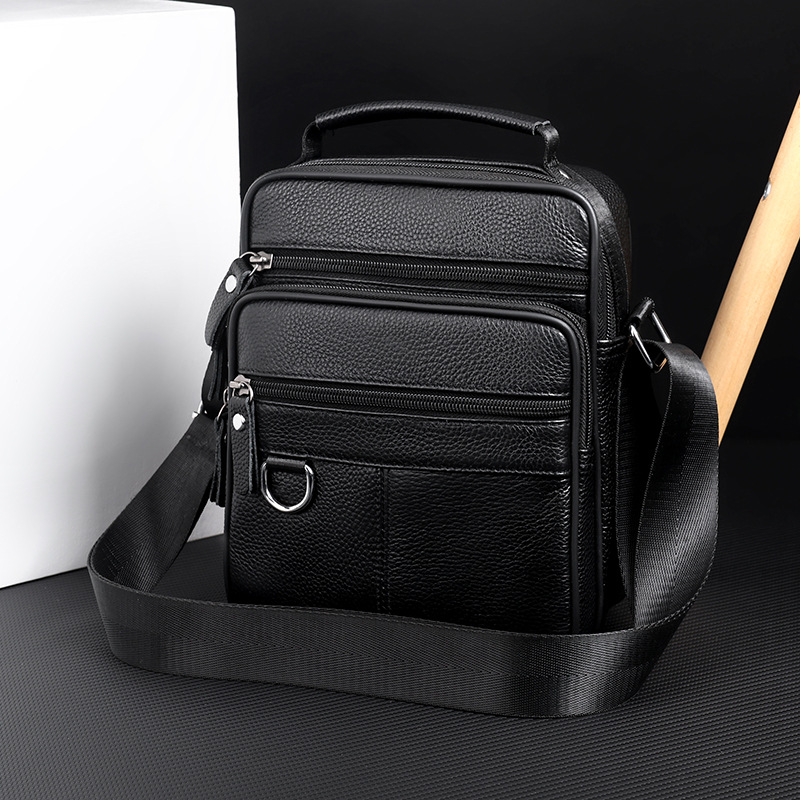 Bolsa de hombro de cuero de vaca de hombre de lujo ligero bolso de hombro de cuero vertical bolso de hombro de ocio de negocios en stock al por mayor