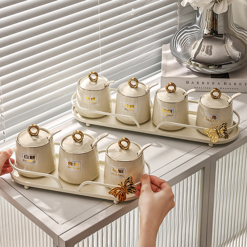 Nordic style seasoning jars full set of milk white light luxury ceramic seasoning jars household anti-slip seasoning jars factory wholesale