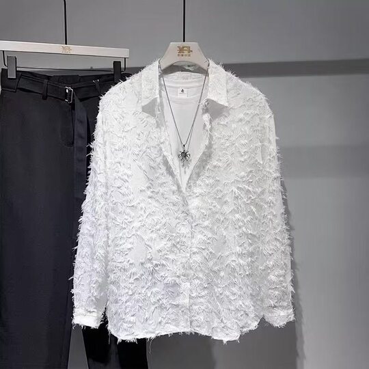 Trendy Chic Autumn Three-Dimensional Feather Korean Style Shirt for Couples, Men and Women, Fairy-Like Long-Sleeve Yuppie Shirt
