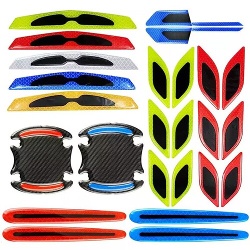 Car Anti-Collision Strips, Door Molds, Reflective Decorative Strips, Carbon Fiber Texture Door Handle Protection Sticker, Decorative Protective Anti-Collision Strips