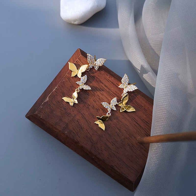 Elegante Schmetterling Ohrhänger Goldfarben Für Damen_voghion.com