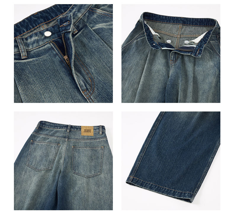 LKTM Vintage Washed Color-Fade Bamboo Jeans Wide Leg Trousers Retro American Style for Men And Women_viptrois.com