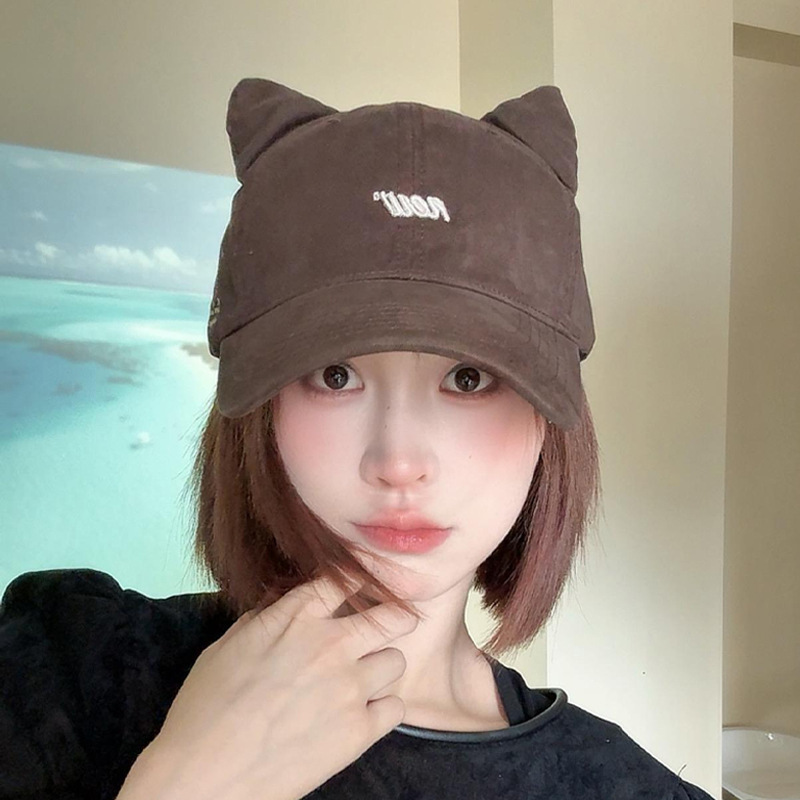 甜美猫耳朵棒球帽子女款日系甜美休闲百搭宽檐大头围显脸小鸭舌帽|undefined