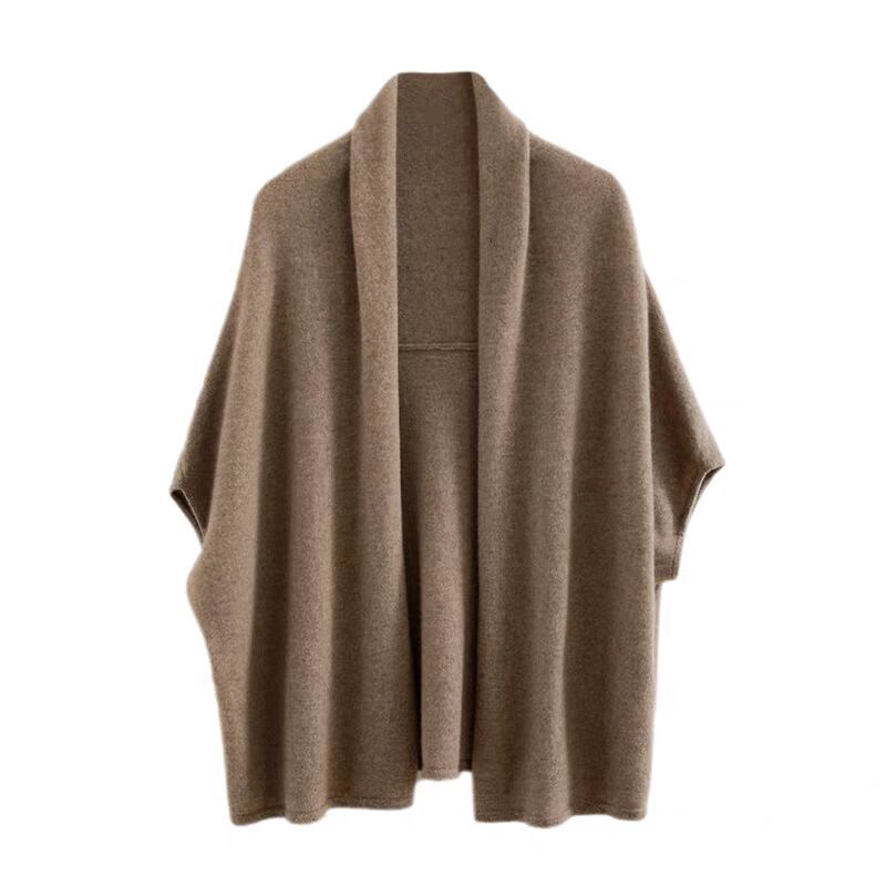 Spring New High-End Cashmere Shawl Cardigan for Women, Loose Knitted Cloak with Bat Sleeves, Lazy Style Top