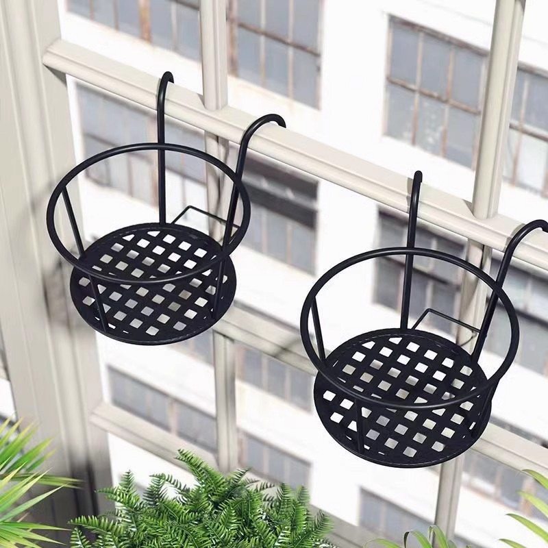 Large Balcony Flower Stand with Railing, Hanging Iron Flower Pot for Green Plants, Modern and Simple Design