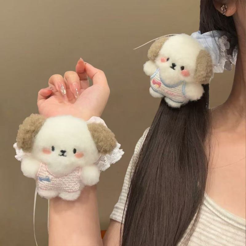 超仙韩系可爱小狗蕾丝花边蝴蝶结大肠发圈甜美发饰少女马尾头绳|undefined