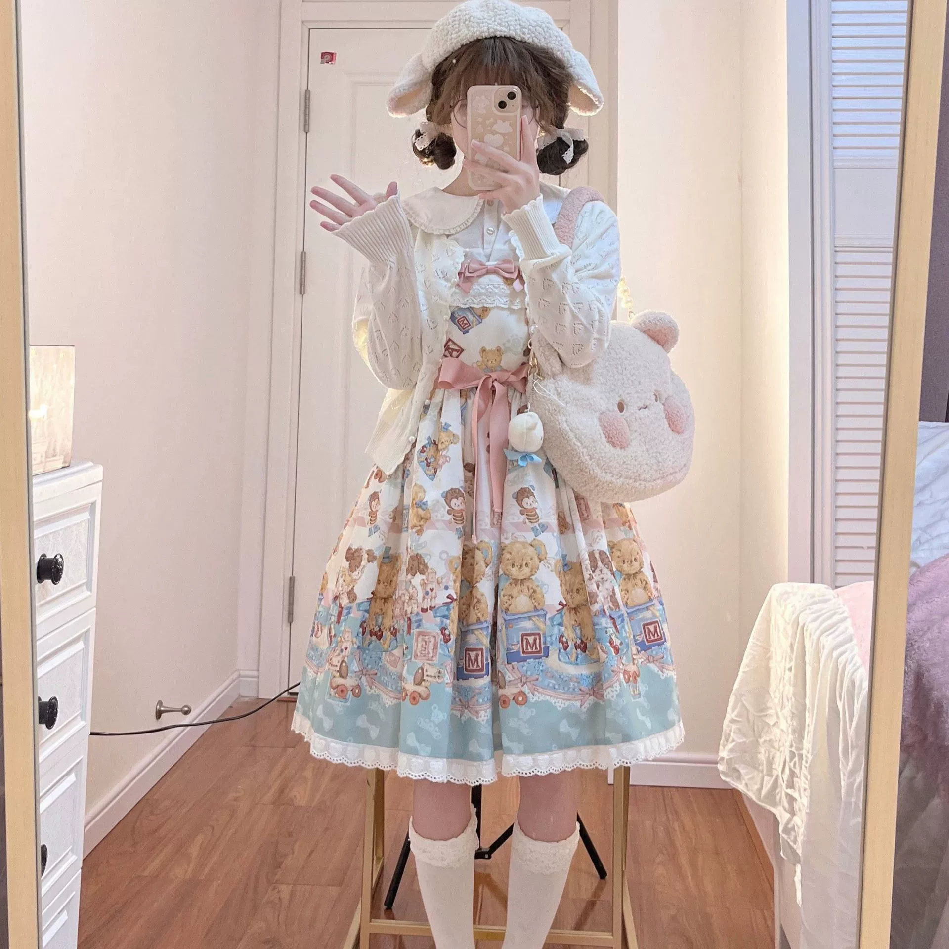 Платье на бретельках с медведем Лолиты в честь юбилея Милый платье на бретельках в стиле Лолиты из орехового дерева