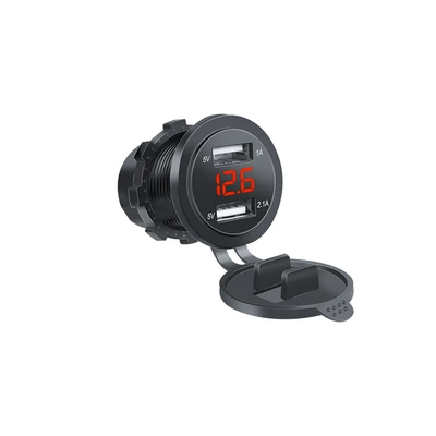 for Car, Motorcycle, and – Mobil şarj cihazları - round-dual-usb-with-voltmeter-red-121a