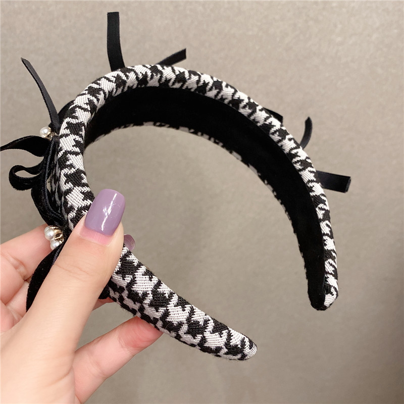 Korean Dongdaemun Same Product Houndstooth Simple Hairband Girly Temperamental Hairpin Ins Internet Celebrity Bow Headband display picture 6