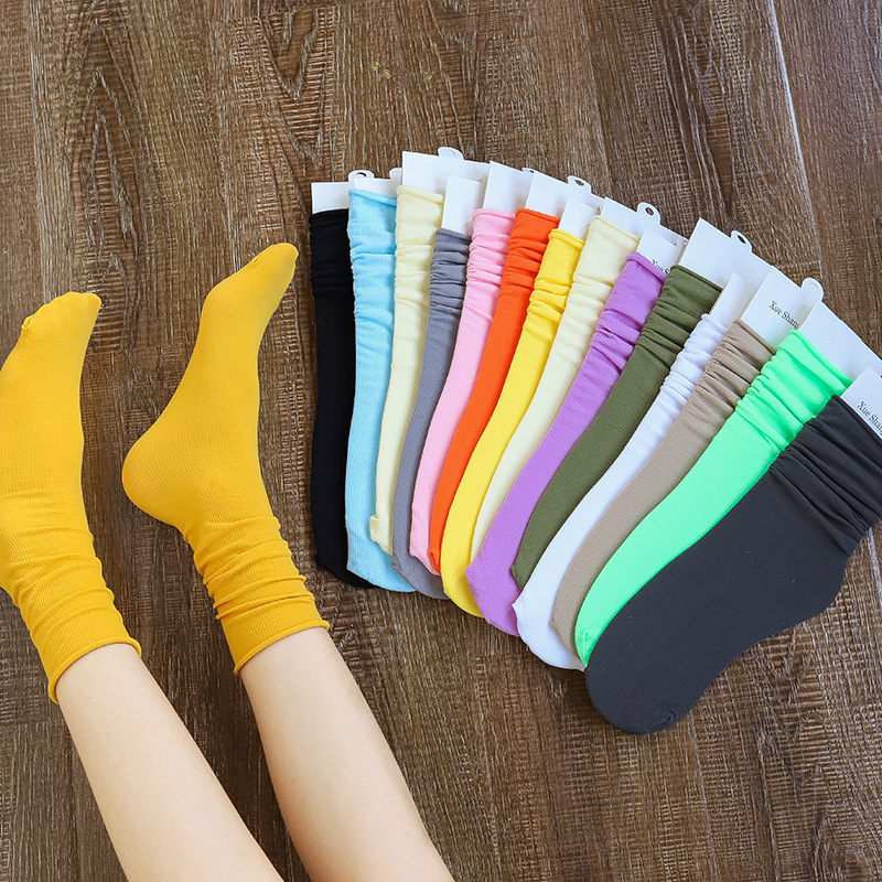Women's thin socks pure color cool breathable comfortable summer mid-calf Korean style women's pile socks in ice socks factory wholesale