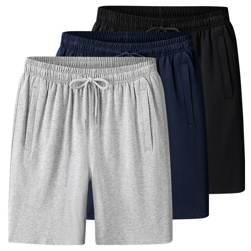 Men's Shorts, Summer Cotton Knit Sweatpants, Zipper Pockets, Stretch Running Sports Pants, Casual Shorts
