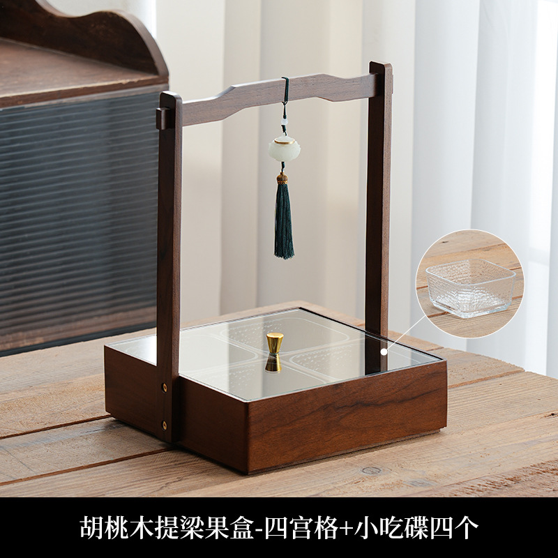 Nuevo estilo chino de nueces de madera seca bandeja de frutas casera sala de estar mesa de té semillas de melón dulces caja de nueces caja de almacenamiento de madera sólida