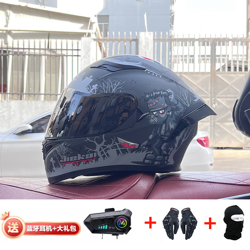 Casco de cola grande de motocicleta Jiekai Casco completo con auriculares Bluetooth Casco de conducción de motocicleta eléctrica de cuatro estaciones para hombre