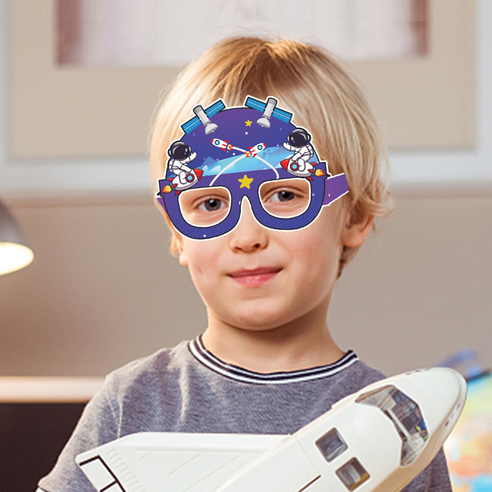 Espacio tema de la fiesta cumpleaños decoración gafas papel universo planeta serie Niños divertidos apoyos fotográficos