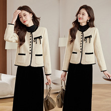 小香风羽绒毛呢外套半身裙两件套女士高级感时尚气质冬季穿搭套装