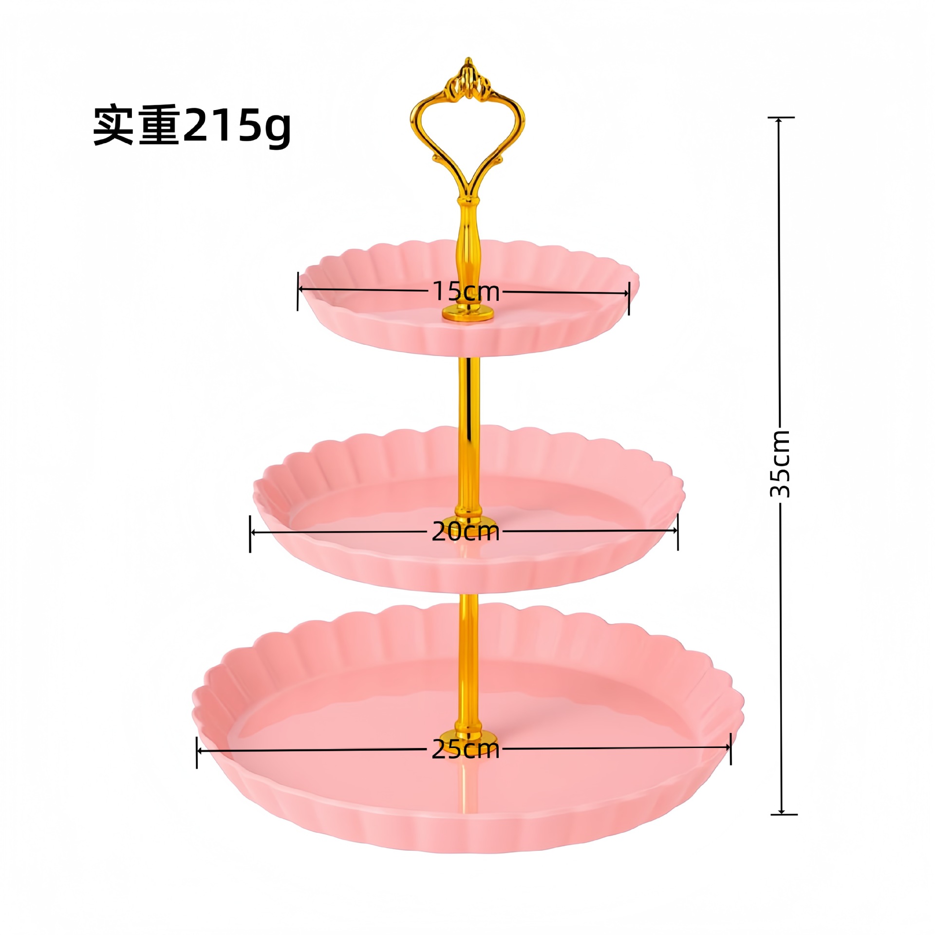 Plato de frutas de plástico transfronterizo de dulces de lujo ligero de alta calidad platos de dulces de recepción de boda de tres capas estante de almacenamiento de pastel
