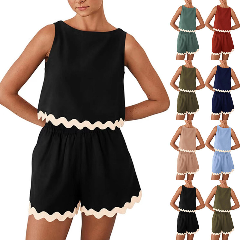 Summer 2024 Amazon popular women's 2-piece set holiday suit casual short vest high waist shorts suit women Summer 2024 Amazon popular women's 2-piece set holiday suit casual short vest high waist shorts suit women
