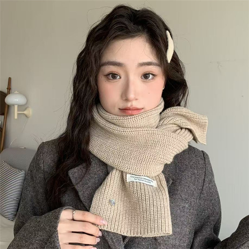 韩系仿羊毛针织毛线围巾女秋冬氛围感显白加厚保暖纯色围脖情侣款|undefined