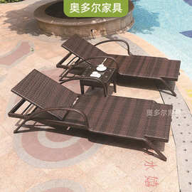 户外藤编躺床泳池躺椅室外庭院别墅游泳池折叠椅沙滩躺椅泳池躺椅