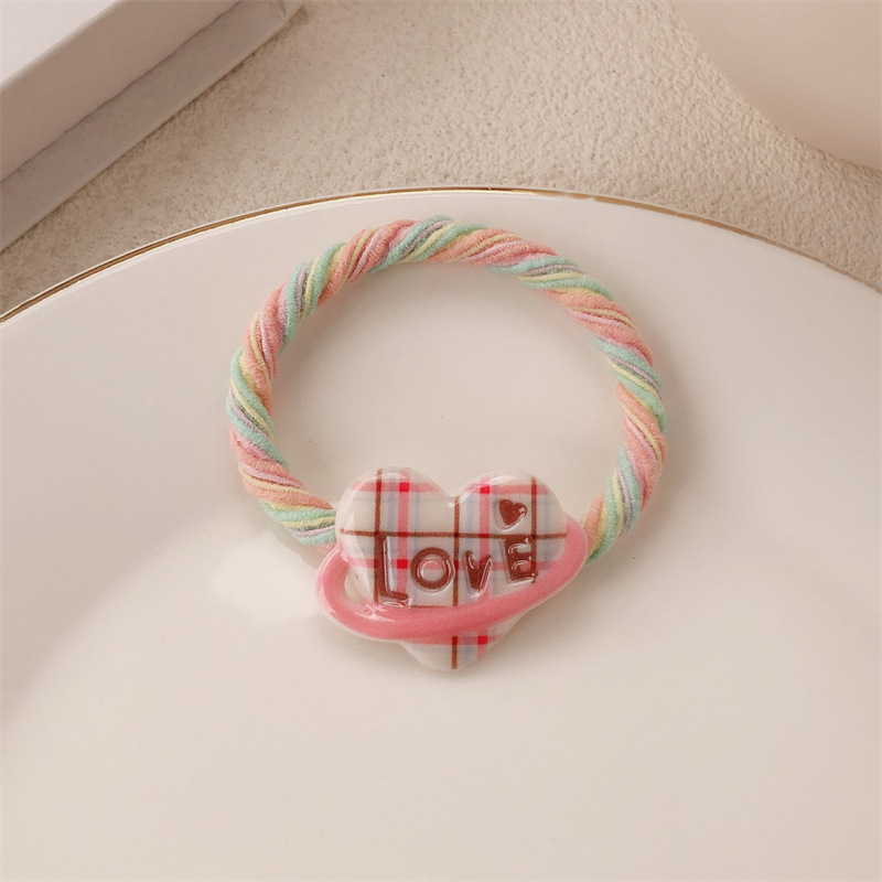 Nuevo anillo de cabello de amor a rejilla niña linda corda de cabeza de color grueso alta elástica universal banda de goma adornos para el cabello