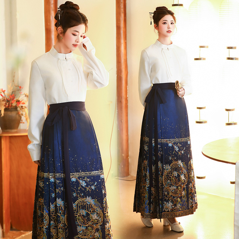 Chinese Style Women's Embroidered Long-sleeved Collar Hanfu Women's Ming Style Retro Style Daily Weaving Gold Makeup Flower Horse-faced Skirt suit Chinese Style Women's Embroidered Long-sleeved Collar Hanfu Women's Ming Style Retro Style Daily Weaving Gold Makeup Flower Horse-faced Skirt suit