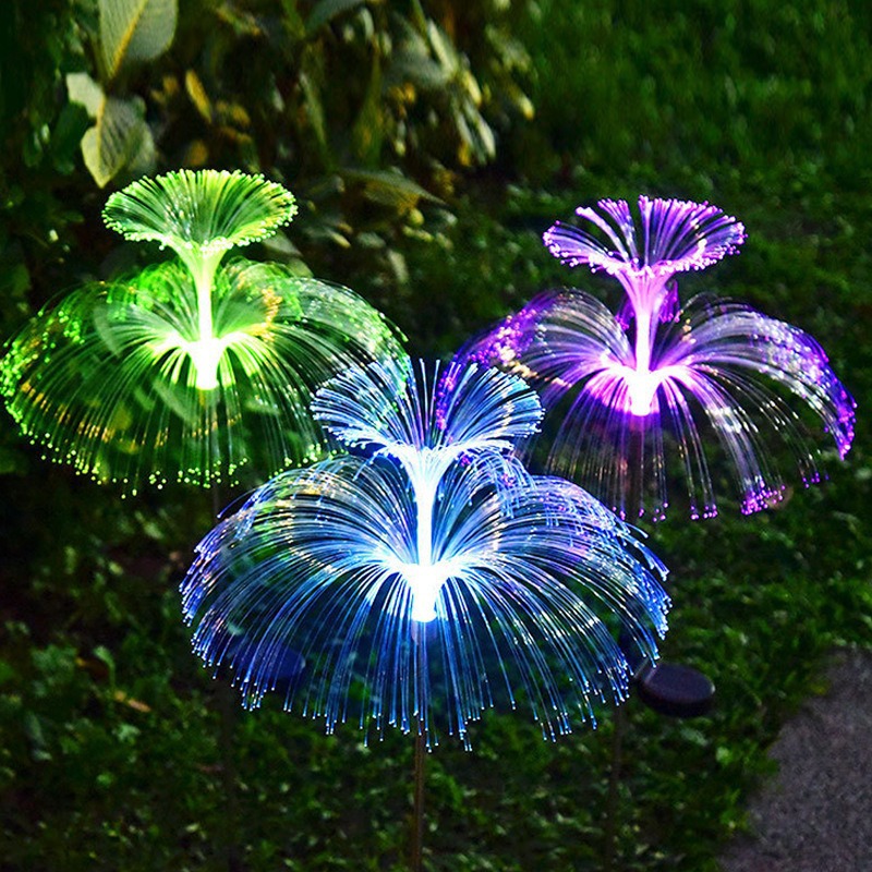 Solar al aire libre medusa lámpara impermeable colorido fibra óptica lámpara de caña lámpara patio balcón jardín suelo césped
