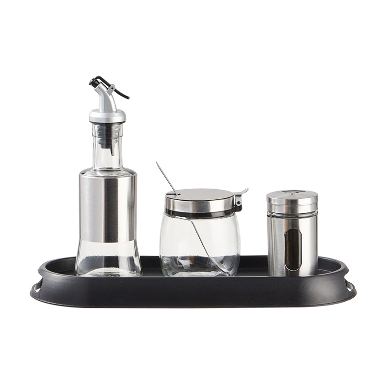 Precio de fábrica suministros de cocina condimento tarro condimento botella caja de almacenamiento combinación condimento botella traje vidrio condimento botella sal tarro