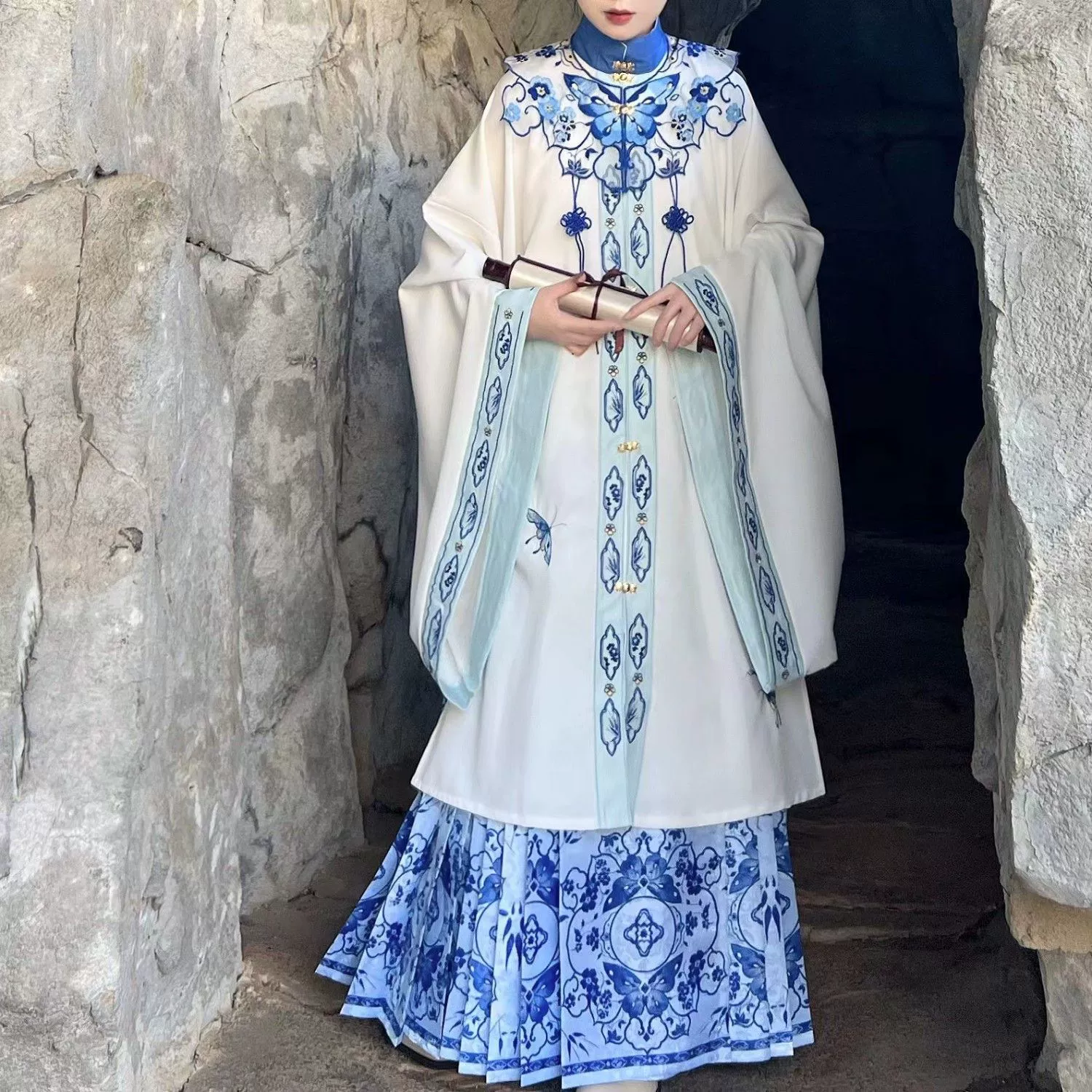 Весенний костюм, подлинный Ханьфу, сине-белый воротник