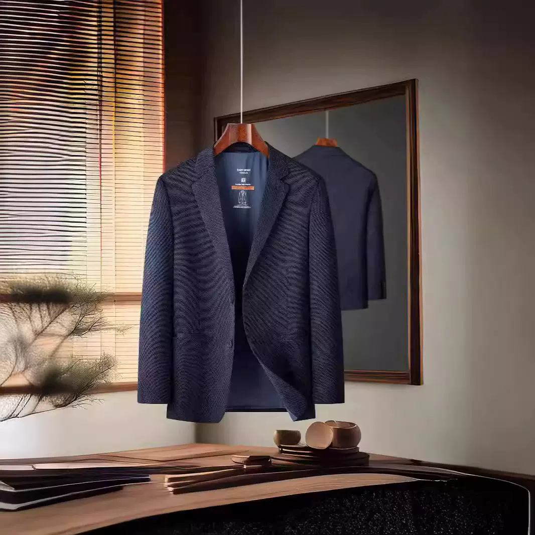 2025新款男士西服男设计感条纹青年爸爸春秋中年男西装修身型商务