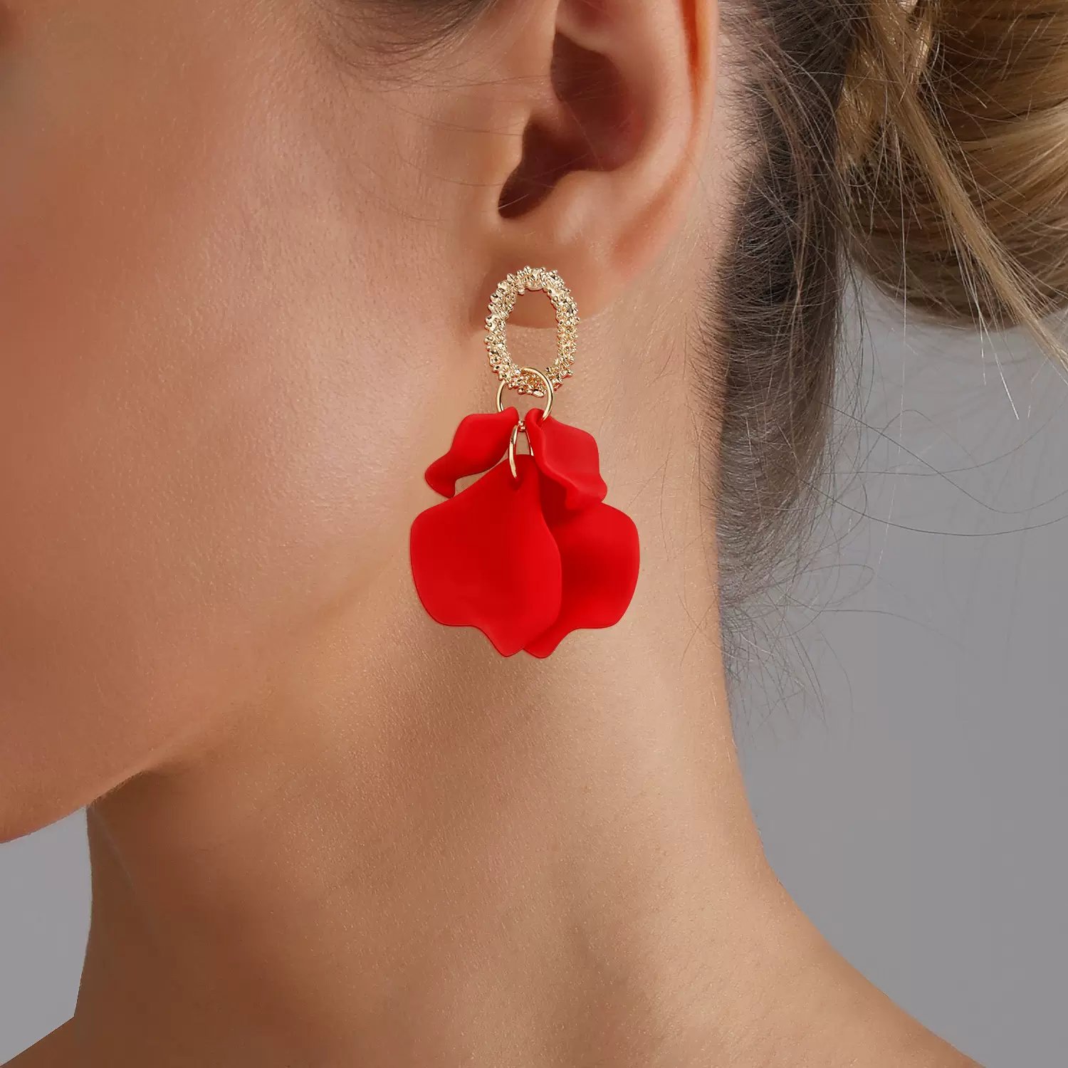 欧美跨境饰品几何不规则多彩花瓣花朵耳钉女田园温柔风设计感耳饰