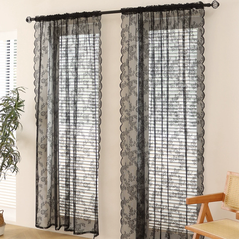 Cross -border hair Korean black wave lace curtain living room bedroom balcony shading window screen partition curtain products