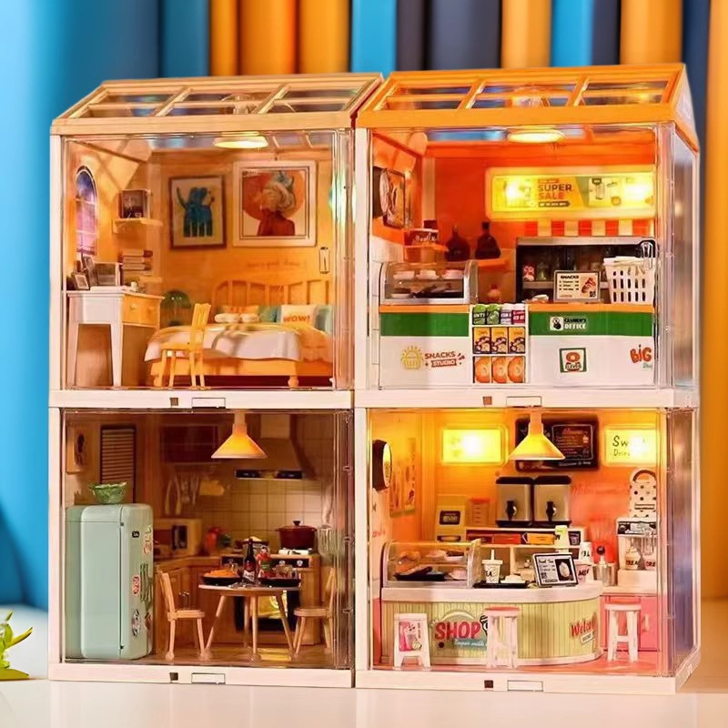 (2개) DIY 수제 오두막 장난감 큰 마을 작은 마을 모형 장식품 어린이 크리스마스 새해 생일 선물