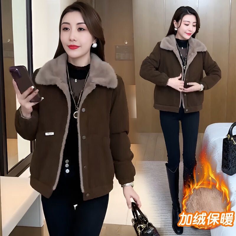 Corduroy Coat 2024 Autumn and Winter New Fashion All-match Small Loose fleece-lined Warm Jacket Top Women