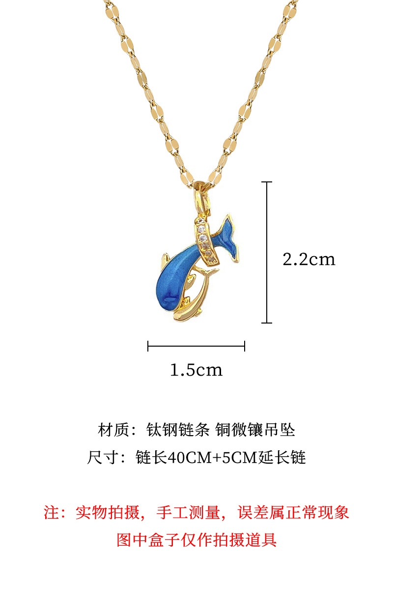 Copper Pendant Material Golden Plated 304 Stainless Steel Electroplating Artificial Gemstones Dolphin Classic Style Cable Chain Pendant Necklace For Women'S