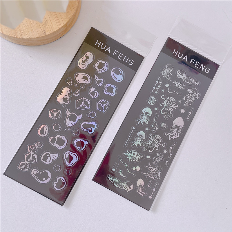 韩系ins风烫金镭射咕卡咕盘咕咕扇子装饰DIY手账拍立得照片素材