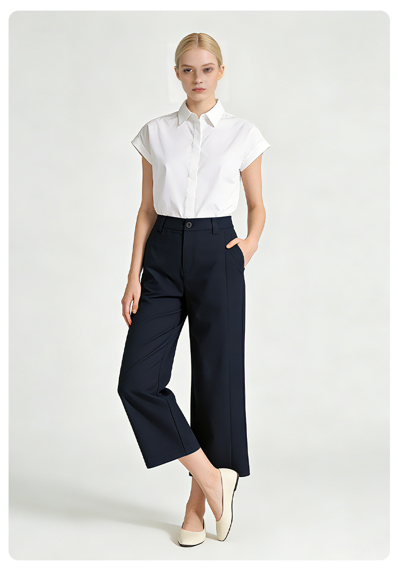Quần culottes nữ ống rộng cạp cao dáng suông vải modal mềm mại — Xanh lông mòng đen chi tiết 25